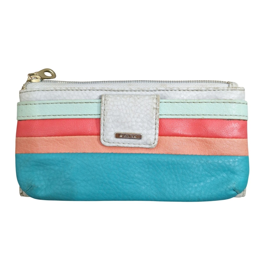 Relic Womens Multicolor Distressed Rainbow Bifold Wallet Pebble Faux Leather Zip